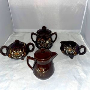 Vintage Japanese Redware hand painted Brown Betty sugar creamer sets jam jar